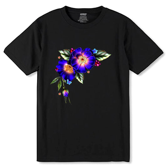 Floral Symphony Desing - Unisex Round Neck Regular Fit 100% Combed Cotton Half Sleeve T-Shirt - Mojilo Mart