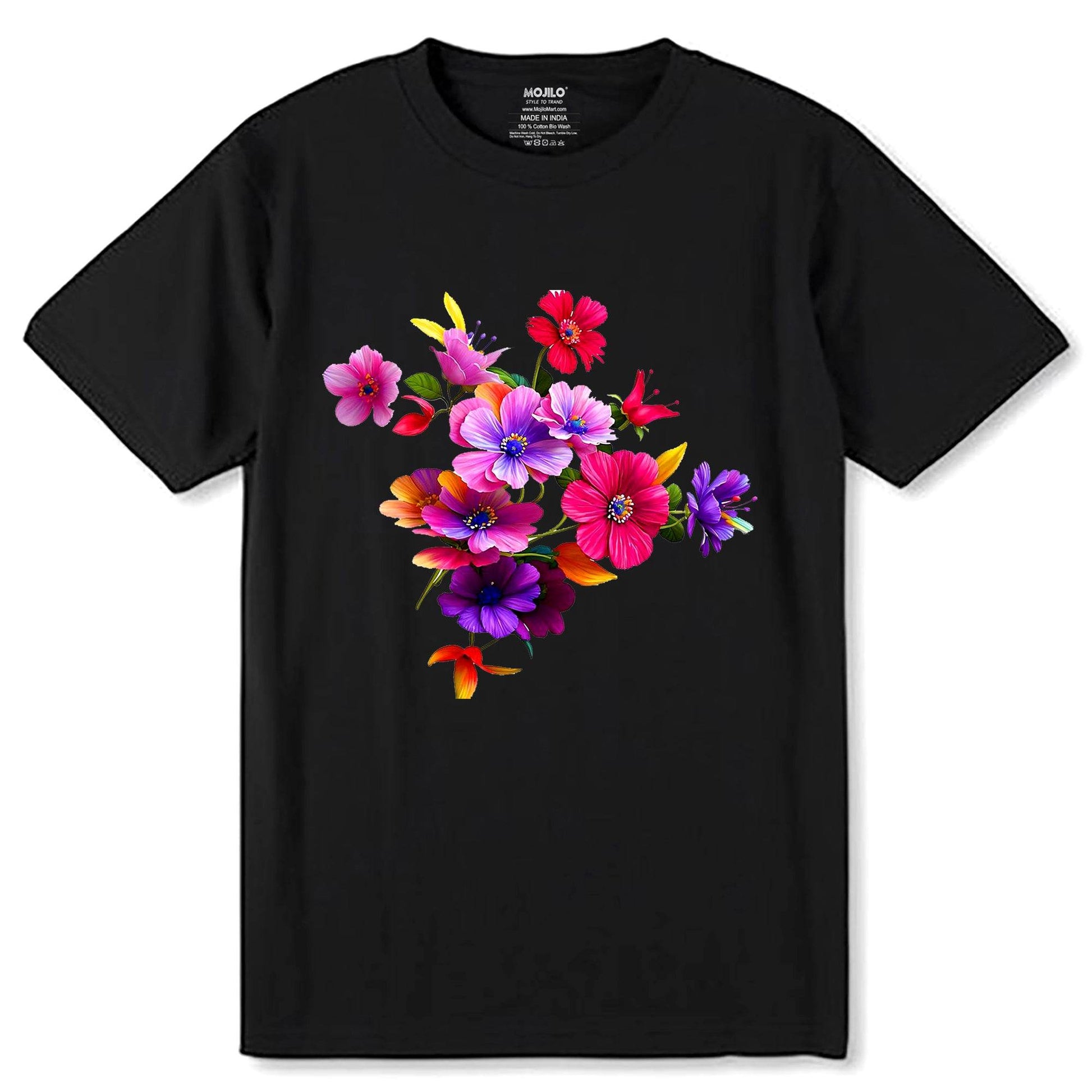 Flower Colorful Artwork Nature - Unisex Round Neck Regular Fit 100% Combed Cotton Half Sleeve T-Shirt - Mojilo Mart
