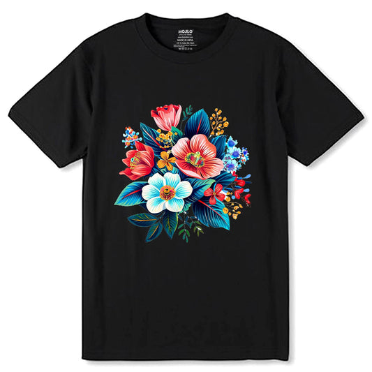 Flowers Bouquet Flower Lover Design - Unisex Round Neck Regular Fit 100% Combed Cotton Half Sleeve T-Shirt - Mojilo Mart