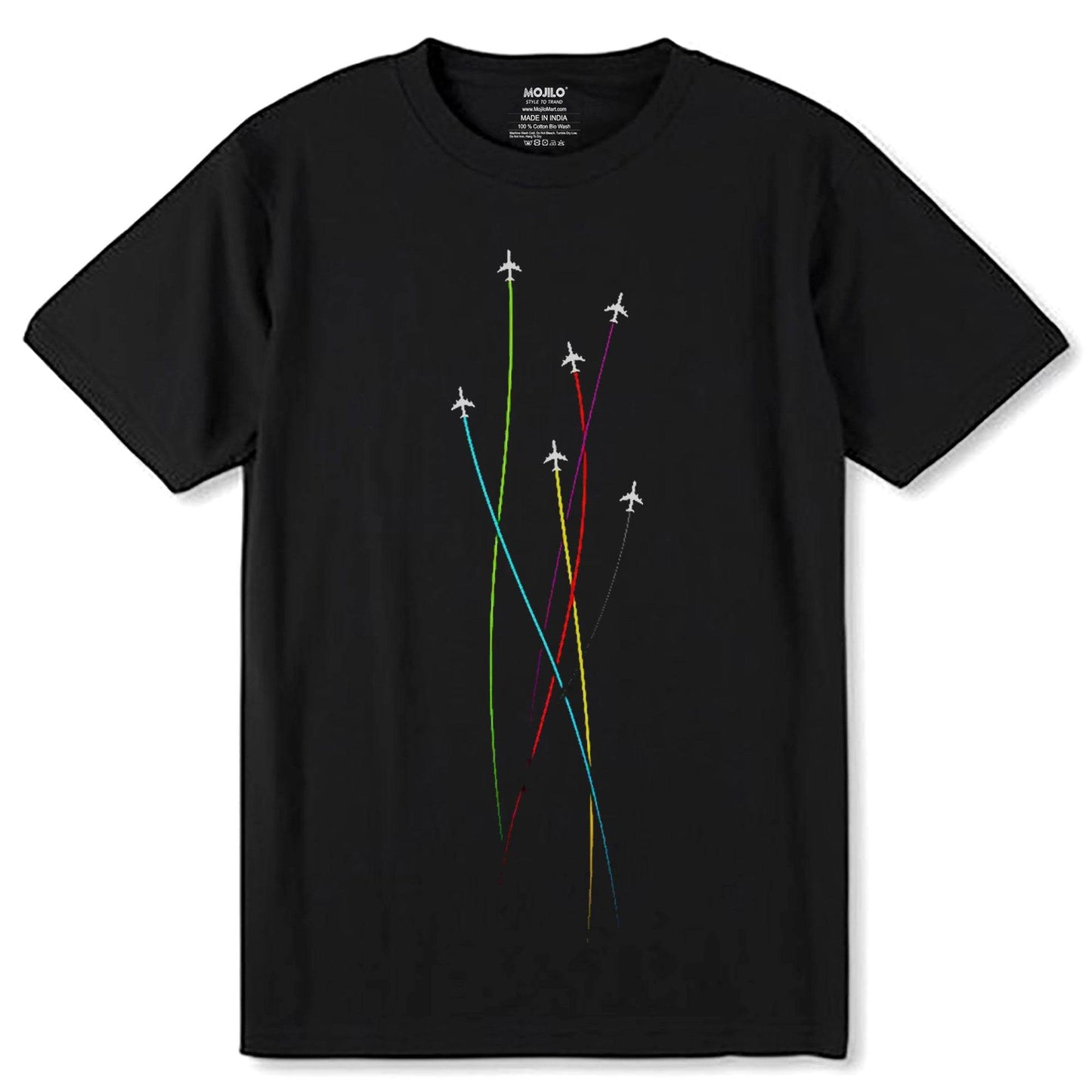 Flying up colored planes - Unisex Round Neck Regular Fit 100% Combed Cotton Half Sleeve T-Shirt - Mojilo Mart