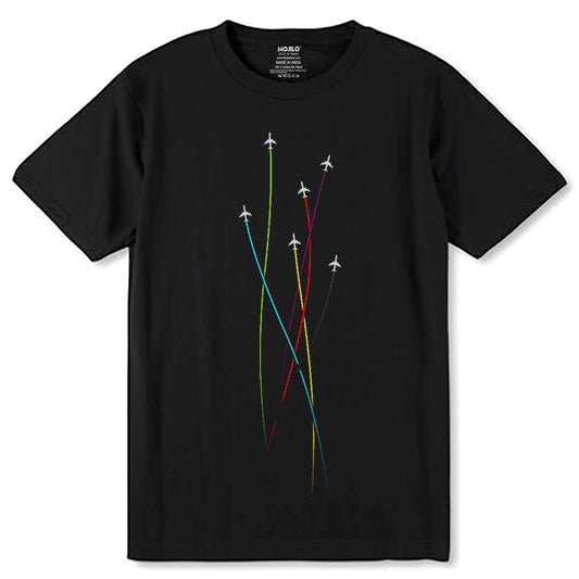 Flying up colored planes - Unisex Round Neck Regular Fit 100% Combed Cotton Half Sleeve T-Shirt - Mojilo Mart