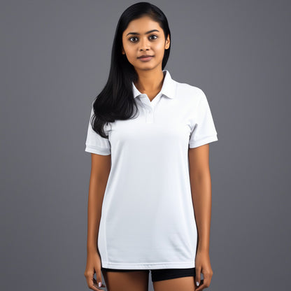women staff uniform Polo Neck Cotton T-Shirt with DTF Printing and custom Sexy Office Girls Tshirt Logo Design