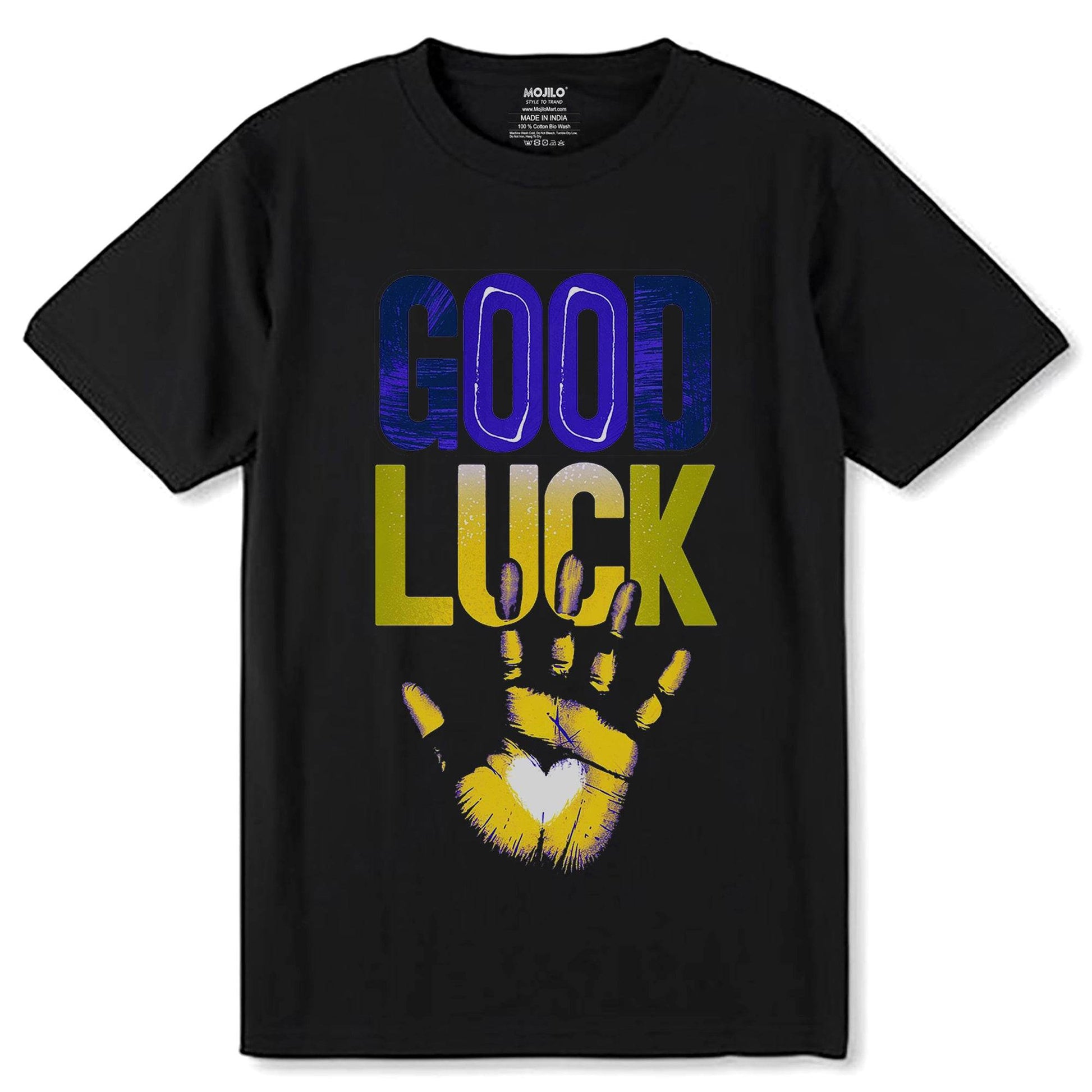 G00D LUCK - Unisex Round Neck Regular Fit 100% Combed Cotton Half Sleeve T-Shirt - Mojilo Mart