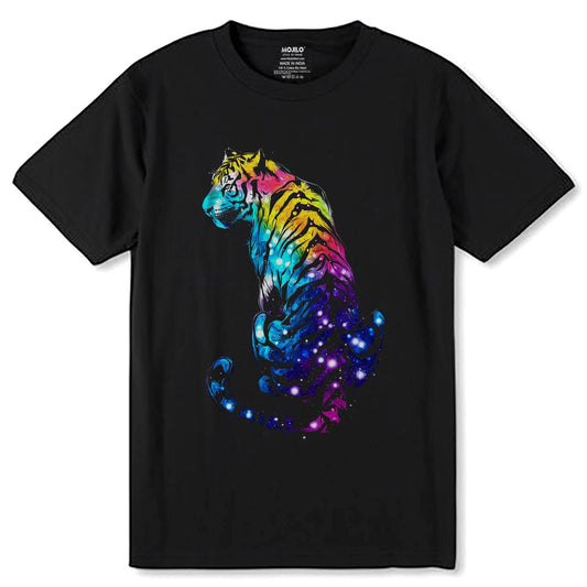 Galaxy Tiger Design - Unisex Round Neck Regular Fit 100% Combed Cotton Half Sleeve T-Shirt - Mojilo Mart