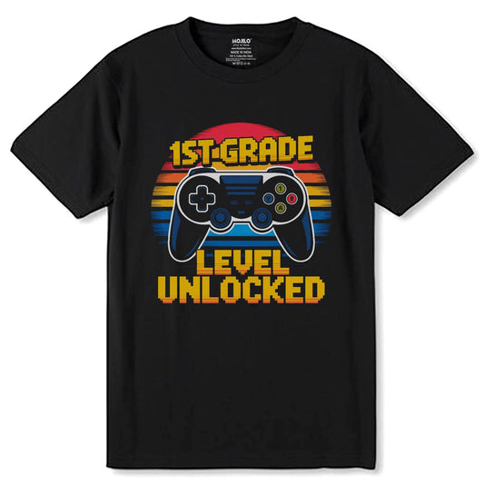 Game 1ST GRADE + LEVEL UNLOCKED - Unisex Round Neck Regular Fit 100% Combed Cotton Half Sleeve T-Shirt - Mojilo Mart