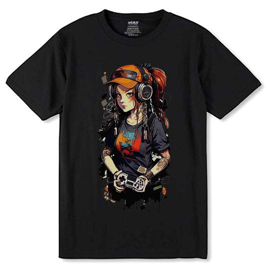Gaming Girl - Unisex Round Neck Regular Fit 100% Combed Cotton Half Sleeve T-Shirt - Mojilo Mart