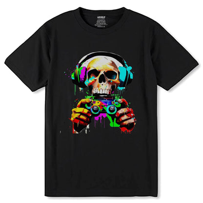 Gaming Skull with Headphones Design - Unisex Round Neck Regular Fit 100% Combed Cotton Half Sleeve T-Shirt - Mojilo Mart