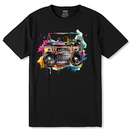 Ghetto Blaster Colorful - Unisex Round Neck Regular Fit 100% Combed Cotton Half Sleeve T-Shirt - Mojilo Mart