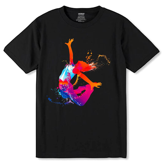 Girl Dancing and Playing Holi - Unisex Round Neck Regular Fit 100% Combed Cotton Half Sleeve T-Shirt - Mojilo Mart