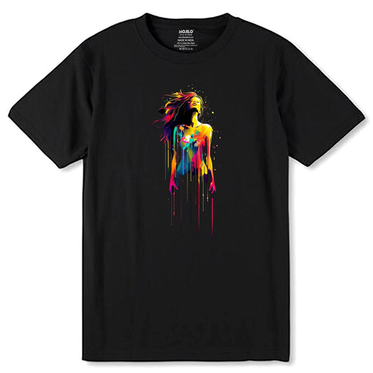 Girl Veil Of Colors Art - Unisex Round Neck Regular Fit 100% Combed Cotton Half Sleeve T-Shirt - Mojilo Mart