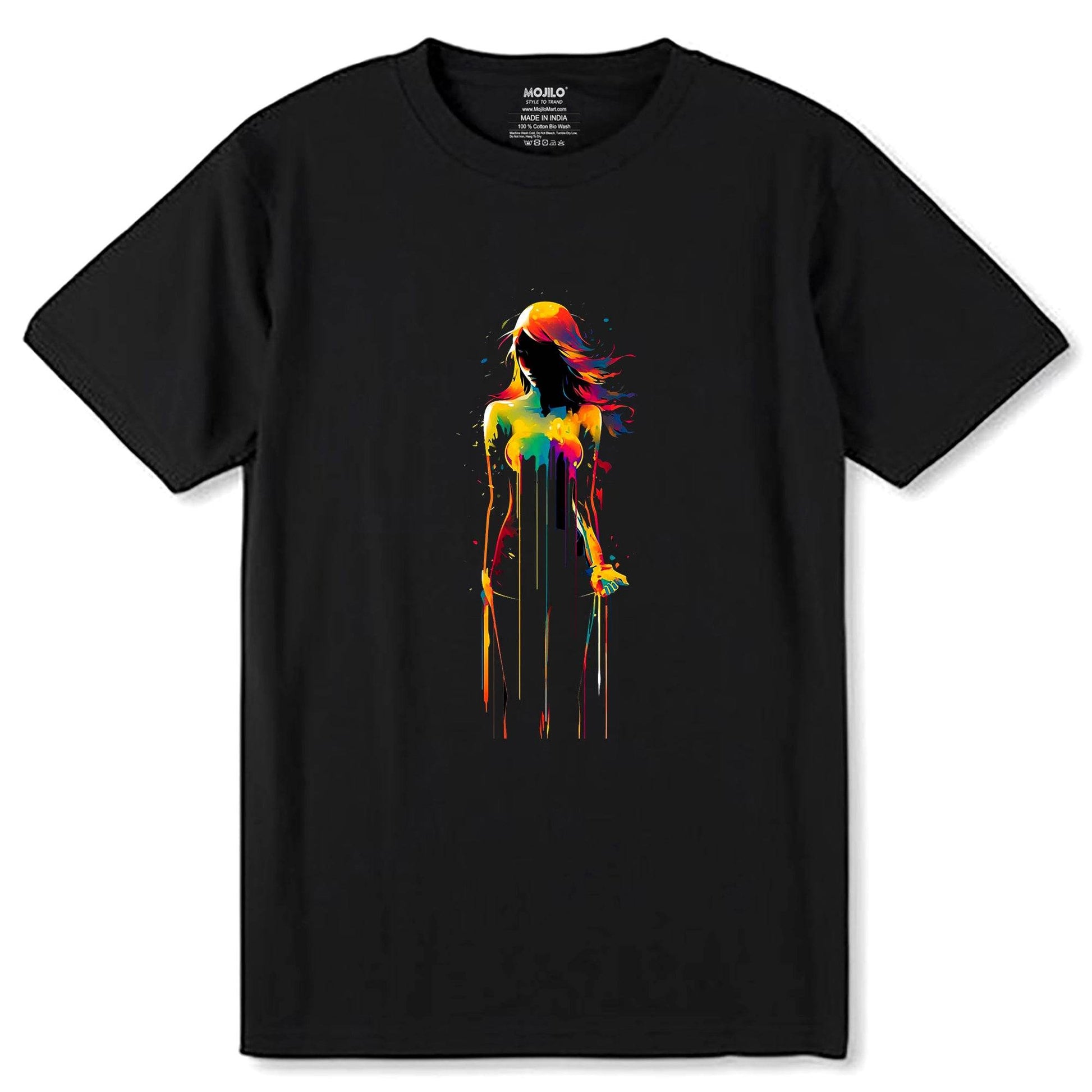 Girl Veil Of Neon Colors - Unisex Round Neck Regular Fit 100% Combed Cotton Half Sleeve T-Shirt - Mojilo Mart