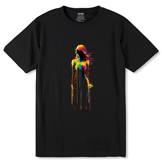 Girl Veil Of Neon Colors - Unisex Round Neck Regular Fit 100% Combed Cotton Half Sleeve T-Shirt - Mojilo Mart