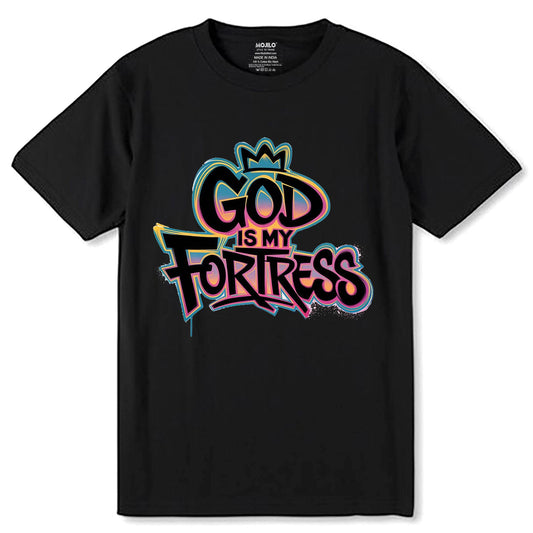 God Is My Fortress - Unisex Round Neck Regular Fit 100% Combed Cotton Half Sleeve T-Shirt - Mojilo Mart