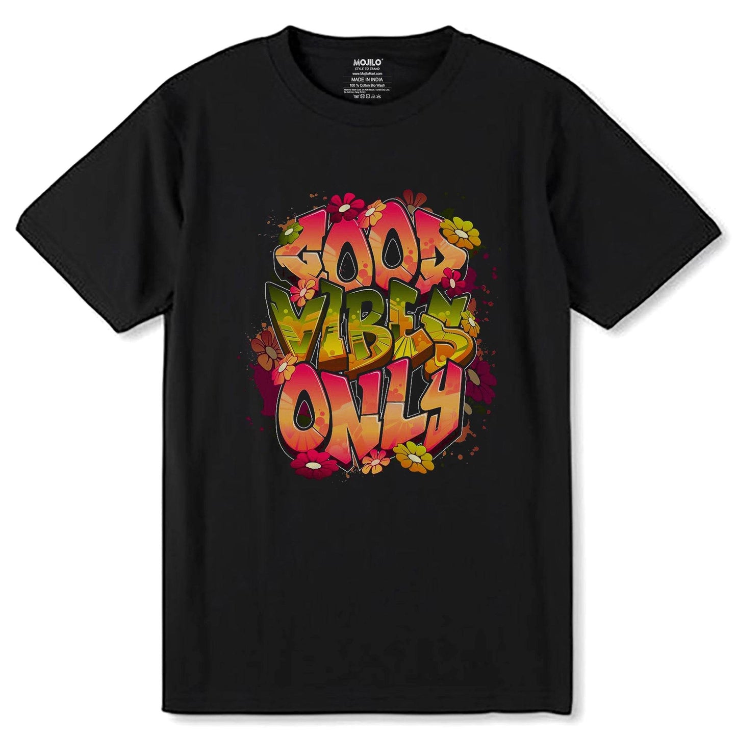 Good Vibes Only - Unisex Round Neck Regular Fit 100% Combed Cotton Half Sleeve T-Shirt - Mojilo Mart