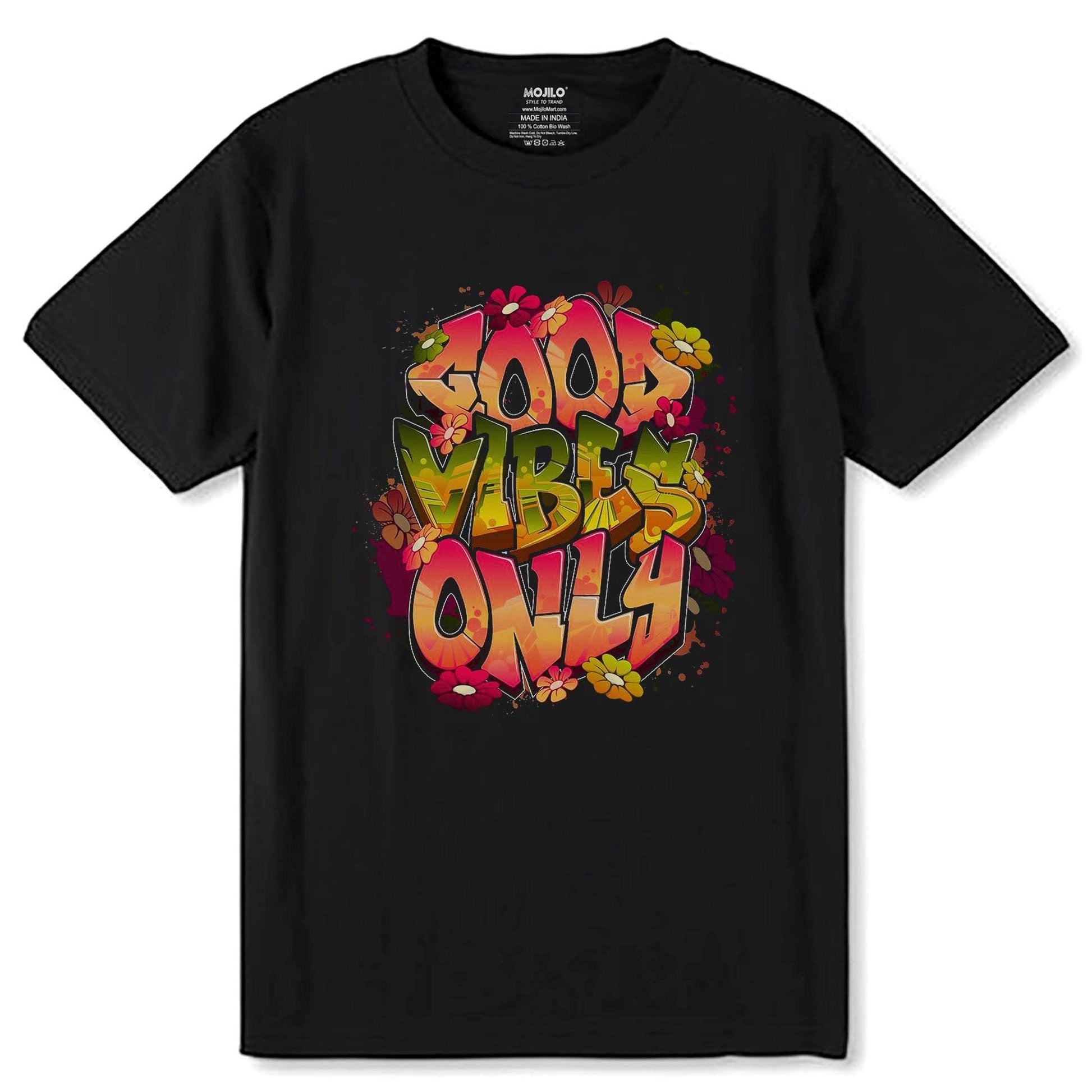 Good Vibes Only - Unisex Round Neck Regular Fit 100% Combed Cotton Half Sleeve T-Shirt - Mojilo Mart