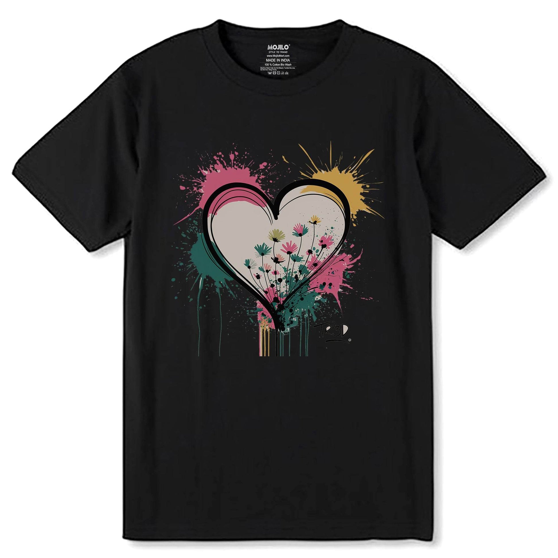Graffiti Heart - Unisex Round Neck Regular Fit 100% Combed Cotton Half Sleeve T-Shirt - Mojilo Mart
