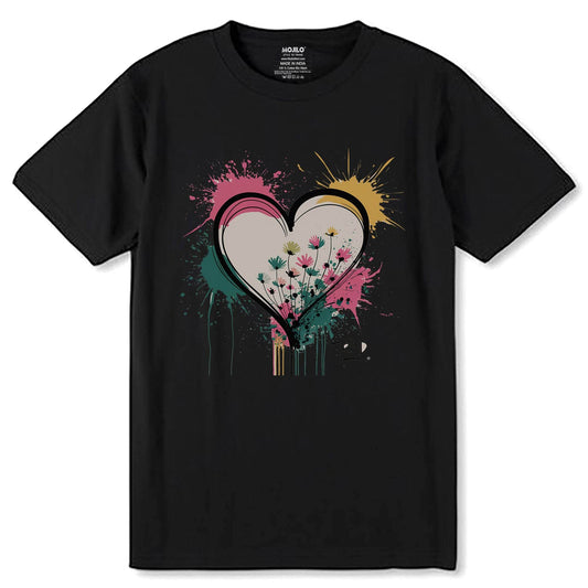 Graffiti Heart - Unisex Round Neck Regular Fit 100% Combed Cotton Half Sleeve T-Shirt - Mojilo Mart