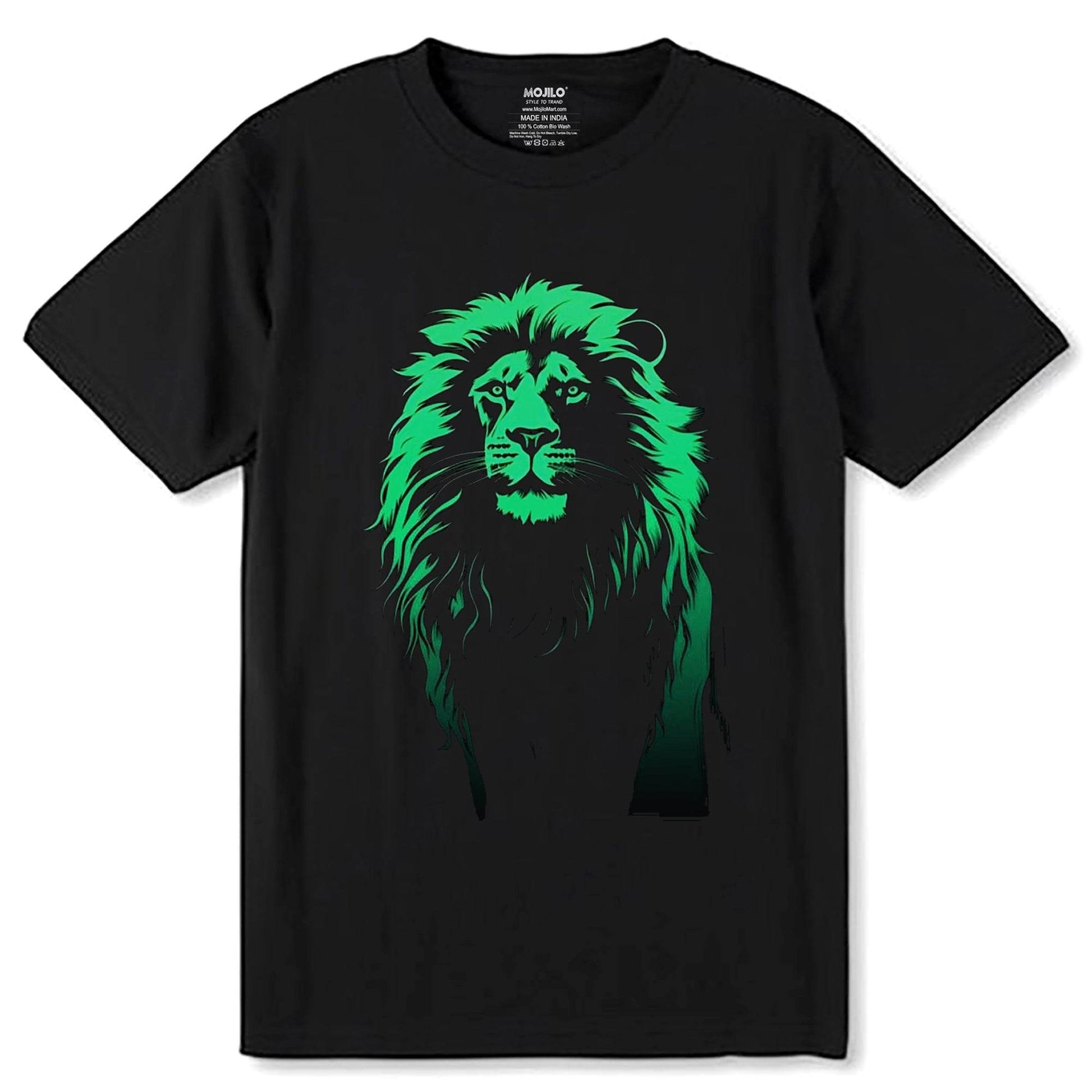 Green And Black Lion - Unisex Round Neck Regular Fit 100% Combed Cotton Half Sleeve T-Shirt - Mojilo Mart