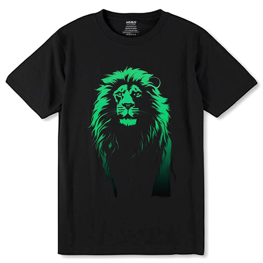 Green And Black Lion - Unisex Round Neck Regular Fit 100% Combed Cotton Half Sleeve T-Shirt - Mojilo Mart