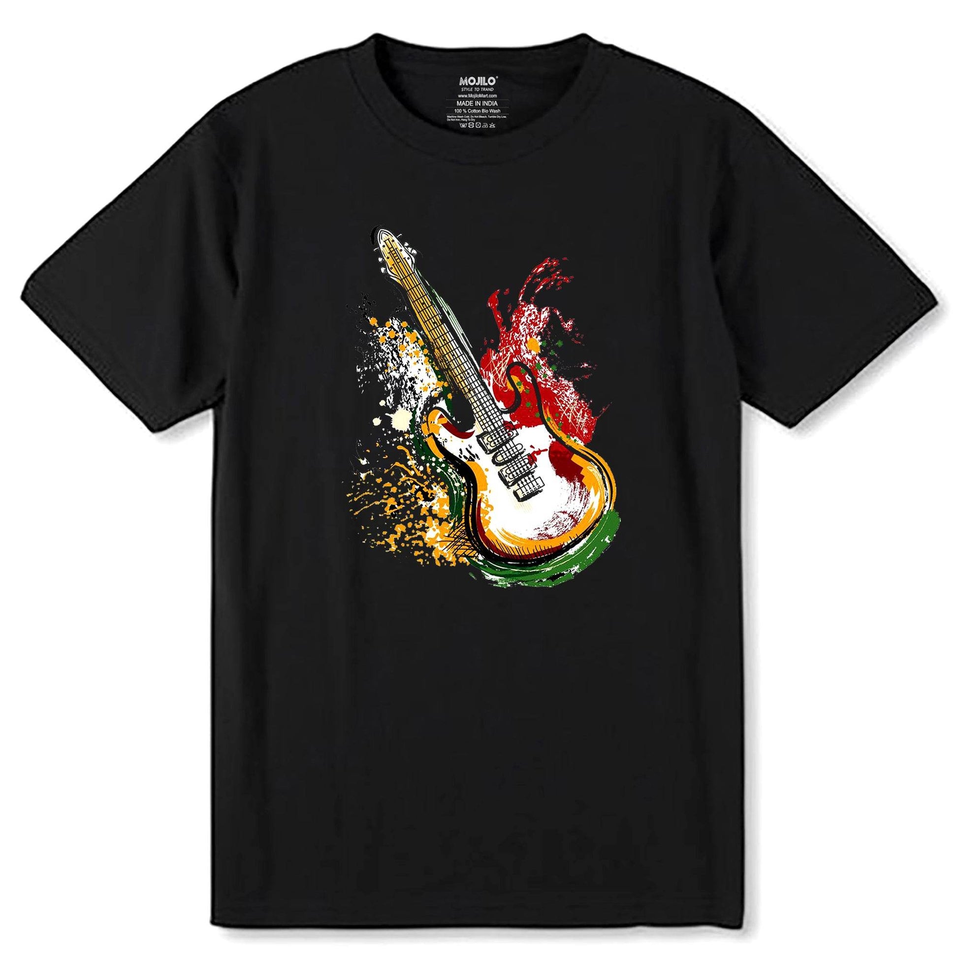 Guitar Dripping Paint Effect - Unisex Round Neck Regular Fit 100% Combed Cotton Half Sleeve T-Shirt - Mojilo Mart