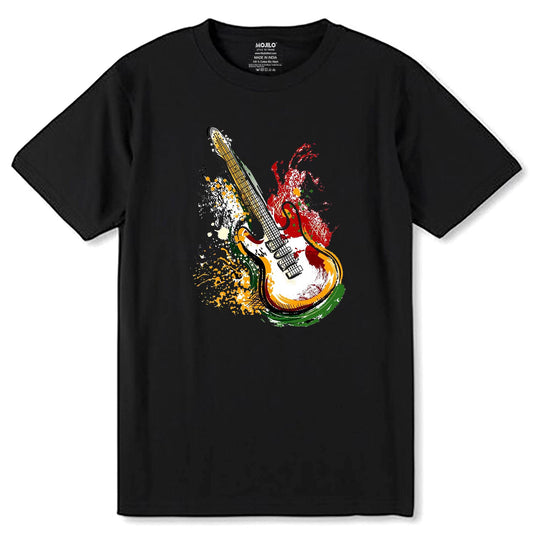 Guitar Dripping Paint Effect - Unisex Round Neck Regular Fit 100% Combed Cotton Half Sleeve T-Shirt - Mojilo Mart