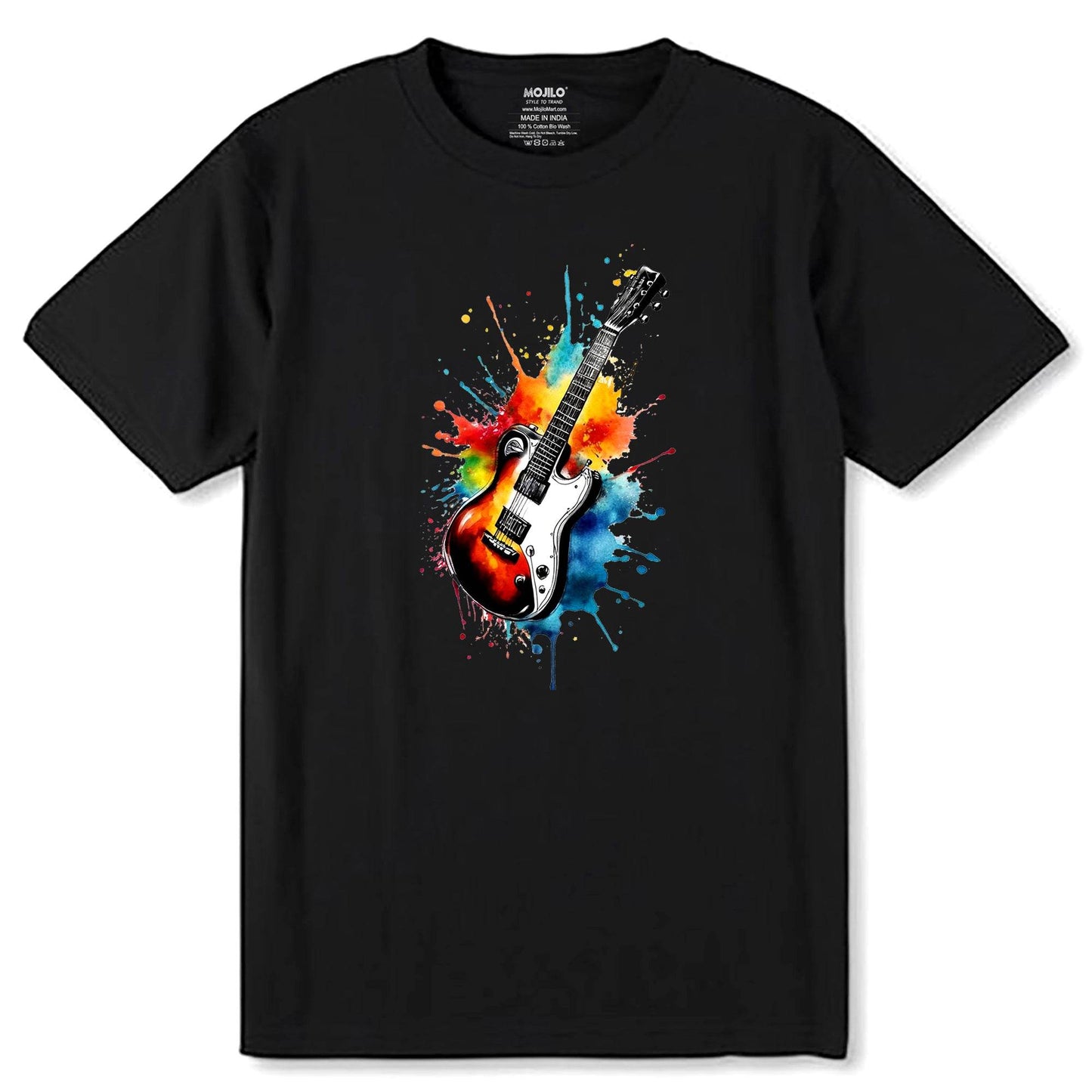 Guitar Music Instrument - Unisex Round Neck Regular Fit 100% Combed Cotton Half Sleeve T-Shirt - Mojilo Mart