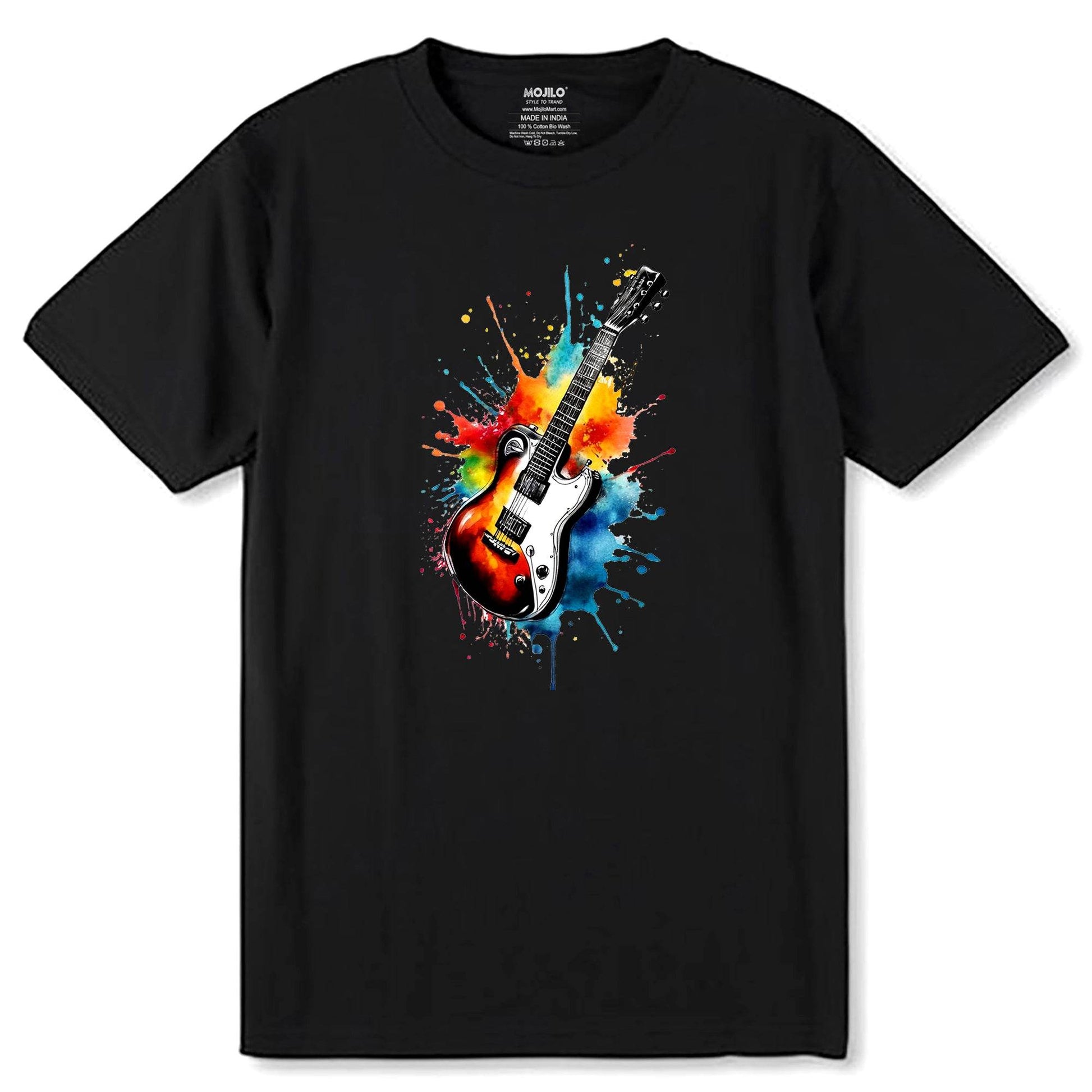 Guitar Music Instrument - Unisex Round Neck Regular Fit 100% Combed Cotton Half Sleeve T-Shirt - Mojilo Mart