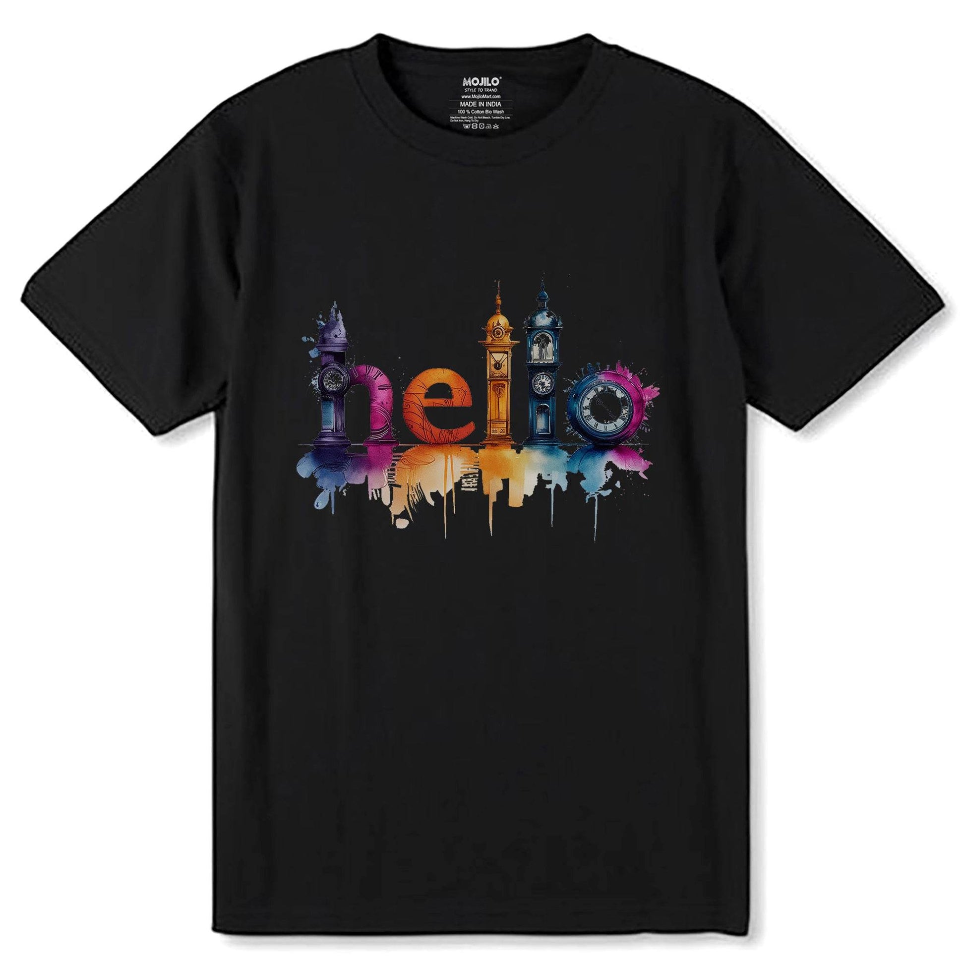 HELLO - Unisex Round Neck Regular Fit 100% Combed Cotton Half Sleeve T-Shirt - Mojilo Mart