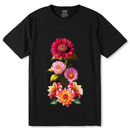 HIPPY FLOWER ARRANGEMENT SUNFLOWERS - Unisex Round Neck Regular Fit 100% Combed Cotton Half Sleeve T-Shirt - Mojilo Mart
