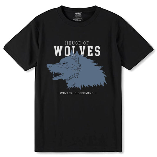 HOUSE OF WOLVES GRAPHIC - Unisex Round Neck Regular Fit 100% Combed Cotton Half Sleeve T-Shirt - Mojilo Mart