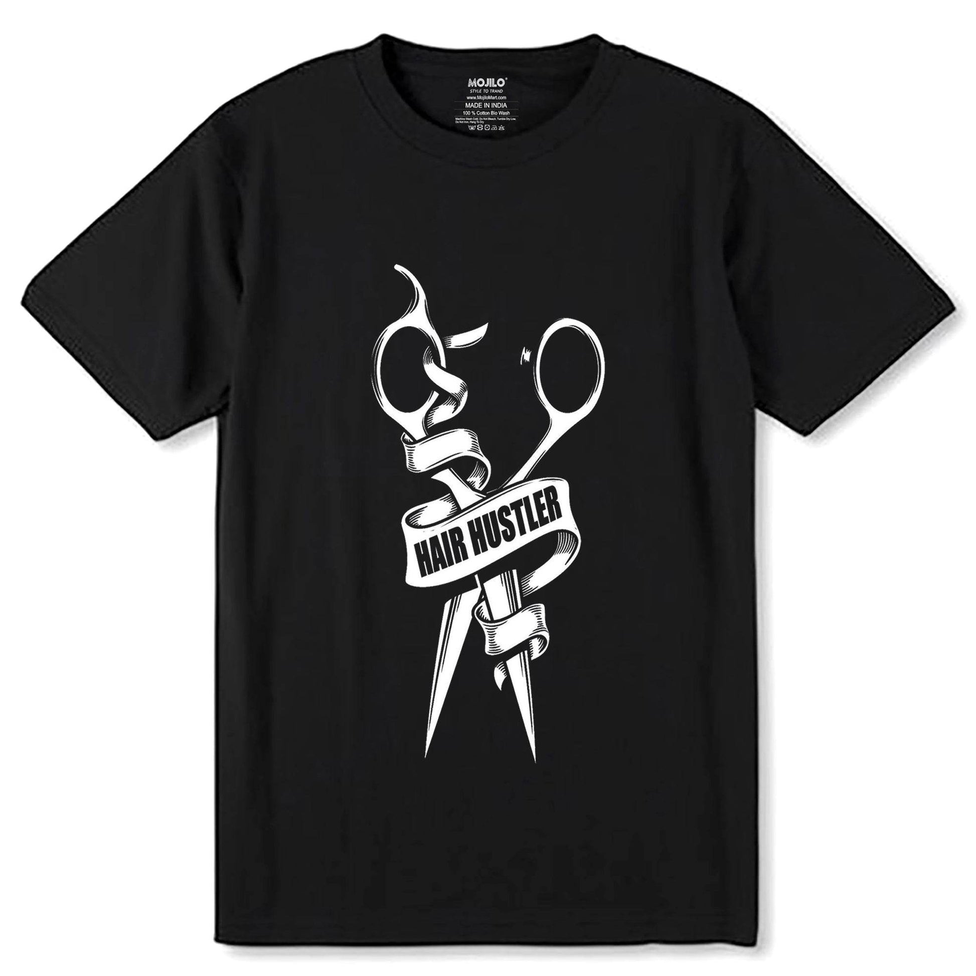 Hair hustler barber hair stylist hairdresser - Unisex Round Neck Regular Fit 100% Combed Cotton Half Sleeve T-Shirt - Mojilo Mart