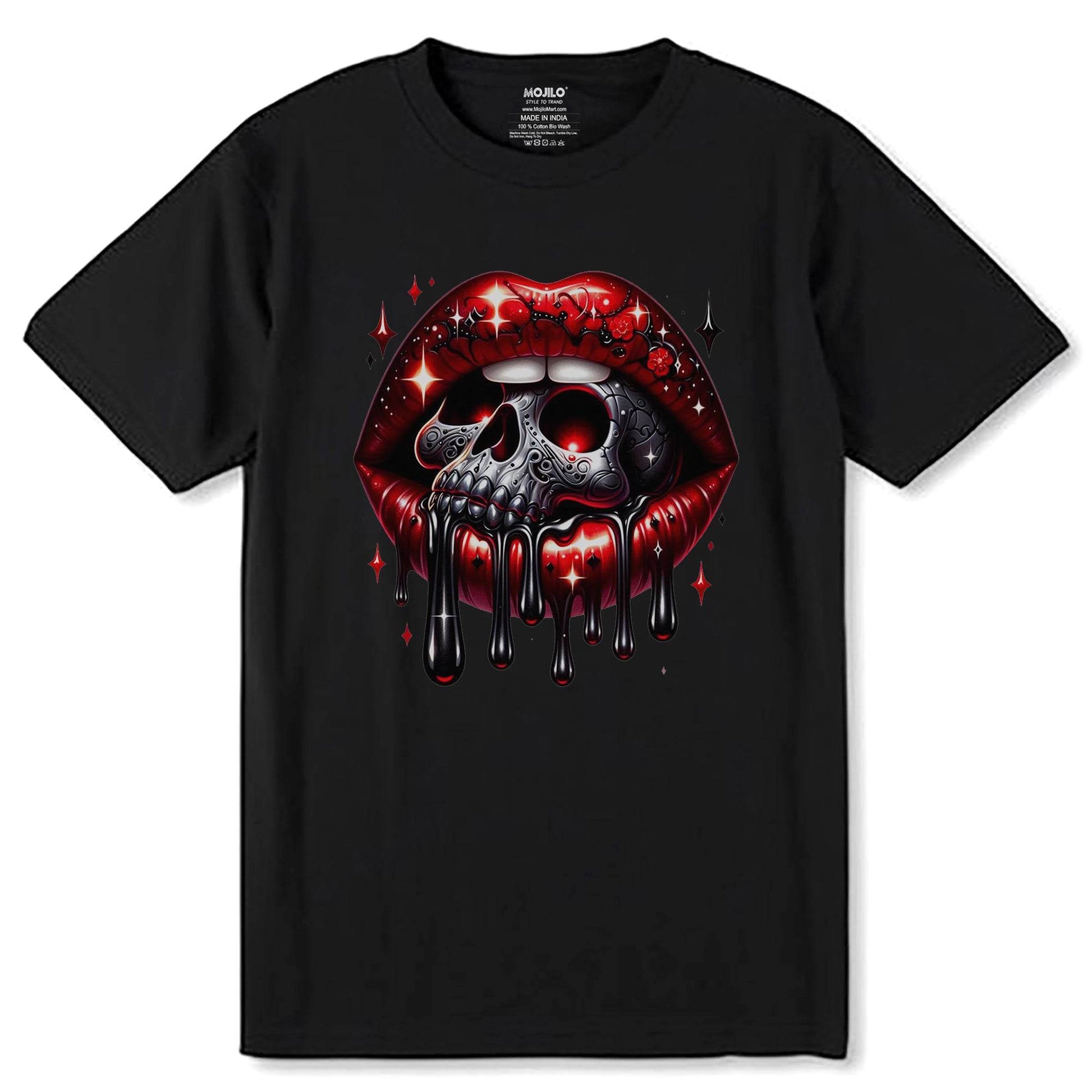 Halloween Lips Clipart - Unisex Round Neck Regular Fit 100% Combed Cotton Half Sleeve T-Shirt - Mojilo Mart