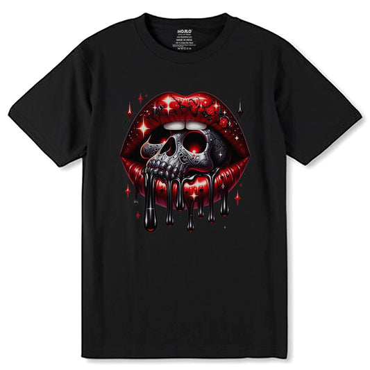 Halloween Lips Clipart - Unisex Round Neck Regular Fit 100% Combed Cotton Half Sleeve T-Shirt - Mojilo Mart