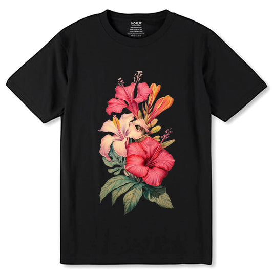 Hawaiian Flowers - Unisex Round Neck Regular Fit 100% Combed Cotton Half Sleeve T-Shirt - Mojilo Mart