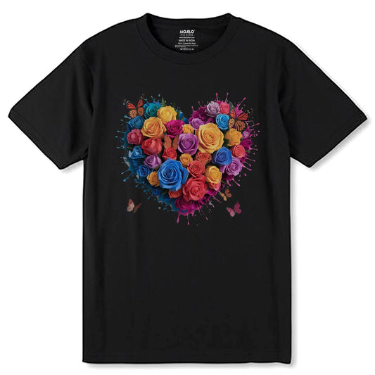 Heart Full of Flowers - Unisex Round Neck Regular Fit 100% Combed Cotton Half Sleeve T-Shirt - Mojilo Mart
