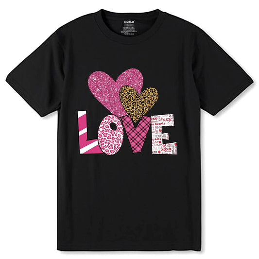 Heart Love - Unisex Round Neck Regular Fit 100% Combed Cotton Half Sleeve T-Shirt - Mojilo Mart