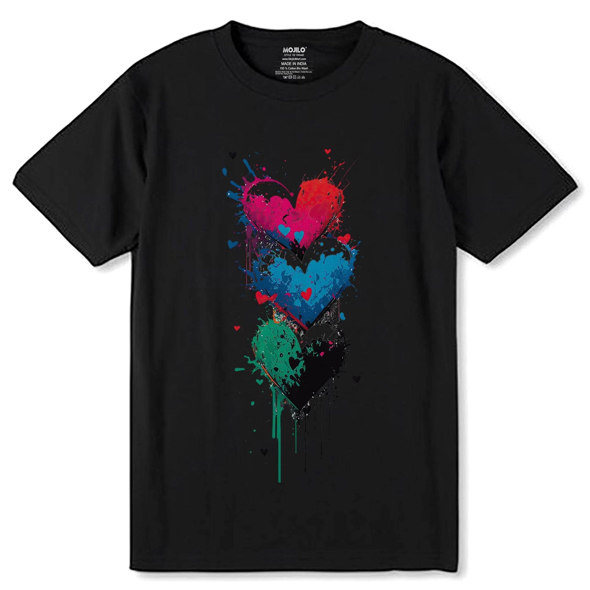 Hearts Stacked - Unisex Round Neck Regular Fit 100% Combed Cotton Half Sleeve T-Shirt - Mojilo Mart