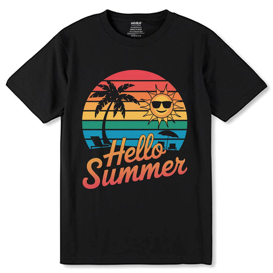 Hello Summer - Unisex Round Neck Regular Fit 100% Combed Cotton Half Sleeve T-Shirt - Mojilo Mart