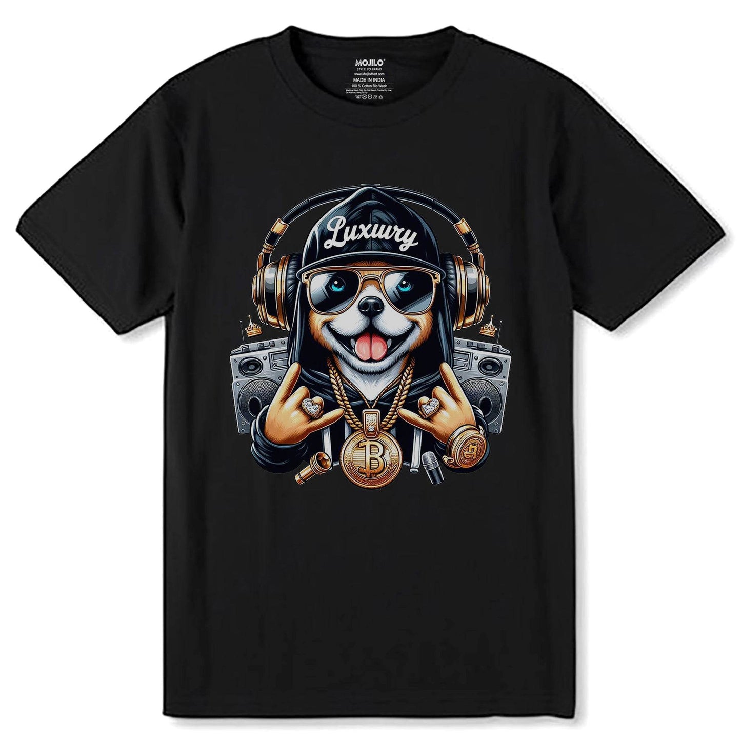 Hip Hop Dog Desing - Unisex Round Neck Regular Fit 100% Combed Cotton Half Sleeve T-Shirt - Mojilo Mart