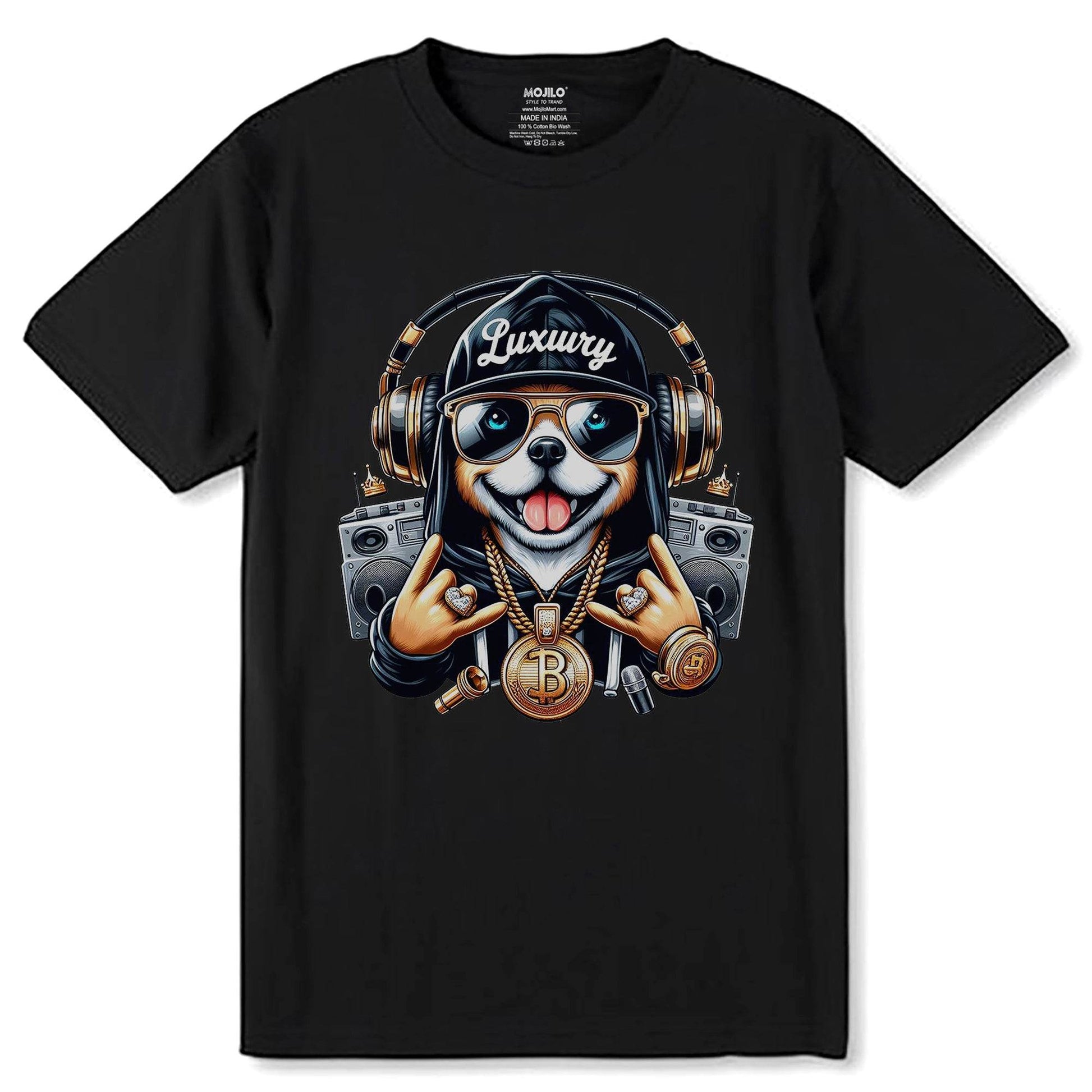 Hip Hop Dog Desing - Unisex Round Neck Regular Fit 100% Combed Cotton Half Sleeve T-Shirt - Mojilo Mart