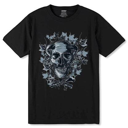 Horned Skull And Bones - Unisex Round Neck Regular Fit 100% Combed Cotton Half Sleeve T-Shirt - Mojilo Mart