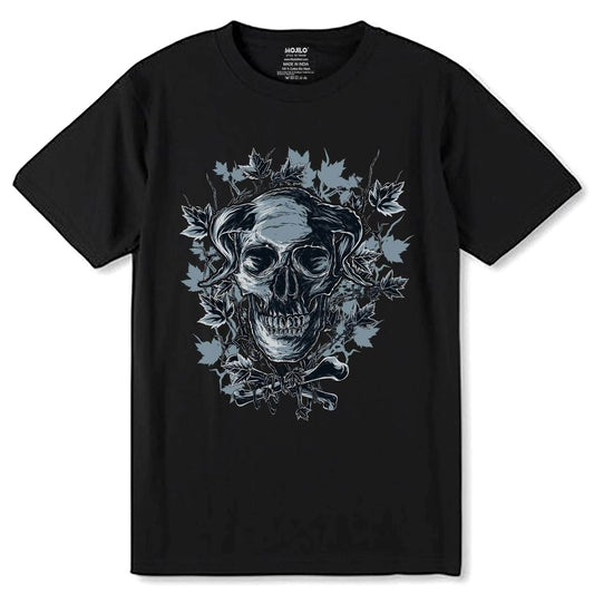 Horned Skull And Bones - Unisex Round Neck Regular Fit 100% Combed Cotton Half Sleeve T-Shirt - Mojilo Mart