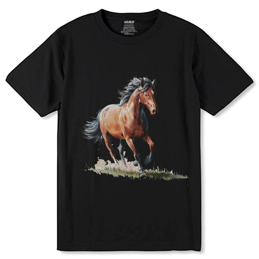 Horse Graphic Tees Summer Casual - Unisex Round Neck Regular Fit 100% Combed Cotton Half Sleeve T-Shirt - Mojilo Mart