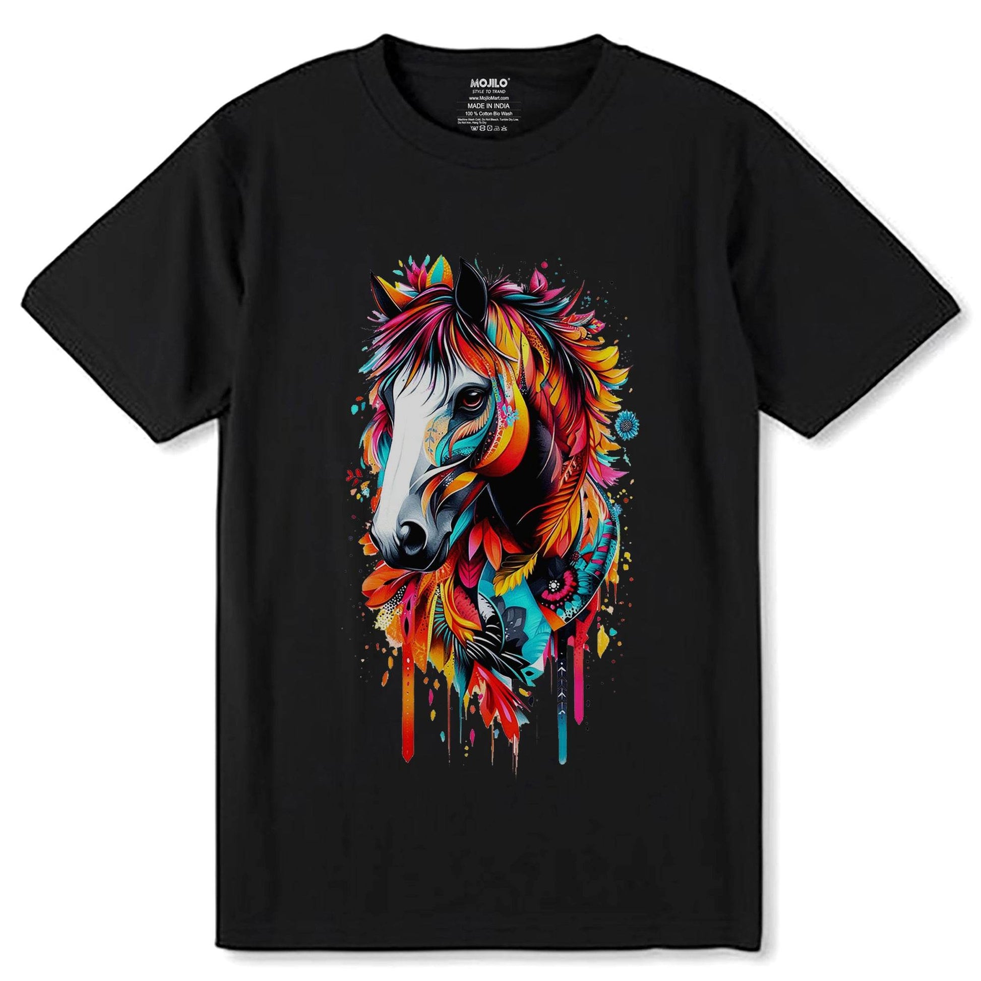 Horse Head Graffiti Art - Unisex Round Neck Regular Fit 100% Combed Cotton Half Sleeve T-Shirt - Mojilo Mart