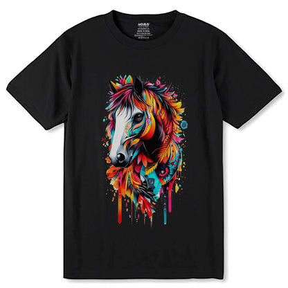 Horse Head Graffiti Art - Unisex Round Neck Regular Fit 100% Combed Cotton Half Sleeve T-Shirt - Mojilo Mart