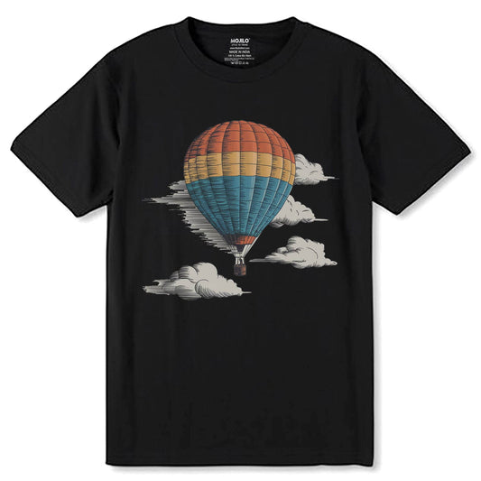 Hot Air Balloon Flying - Unisex Round Neck Regular Fit 100% Combed Cotton Half Sleeve T-Shirt - Mojilo Mart