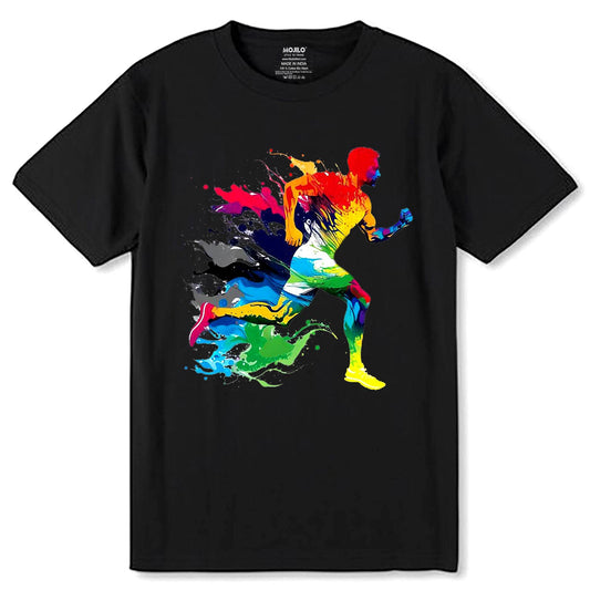 Human Colourful Running - Unisex Round Neck Regular Fit 100% Combed Cotton Half Sleeve T-Shirt - Mojilo Mart