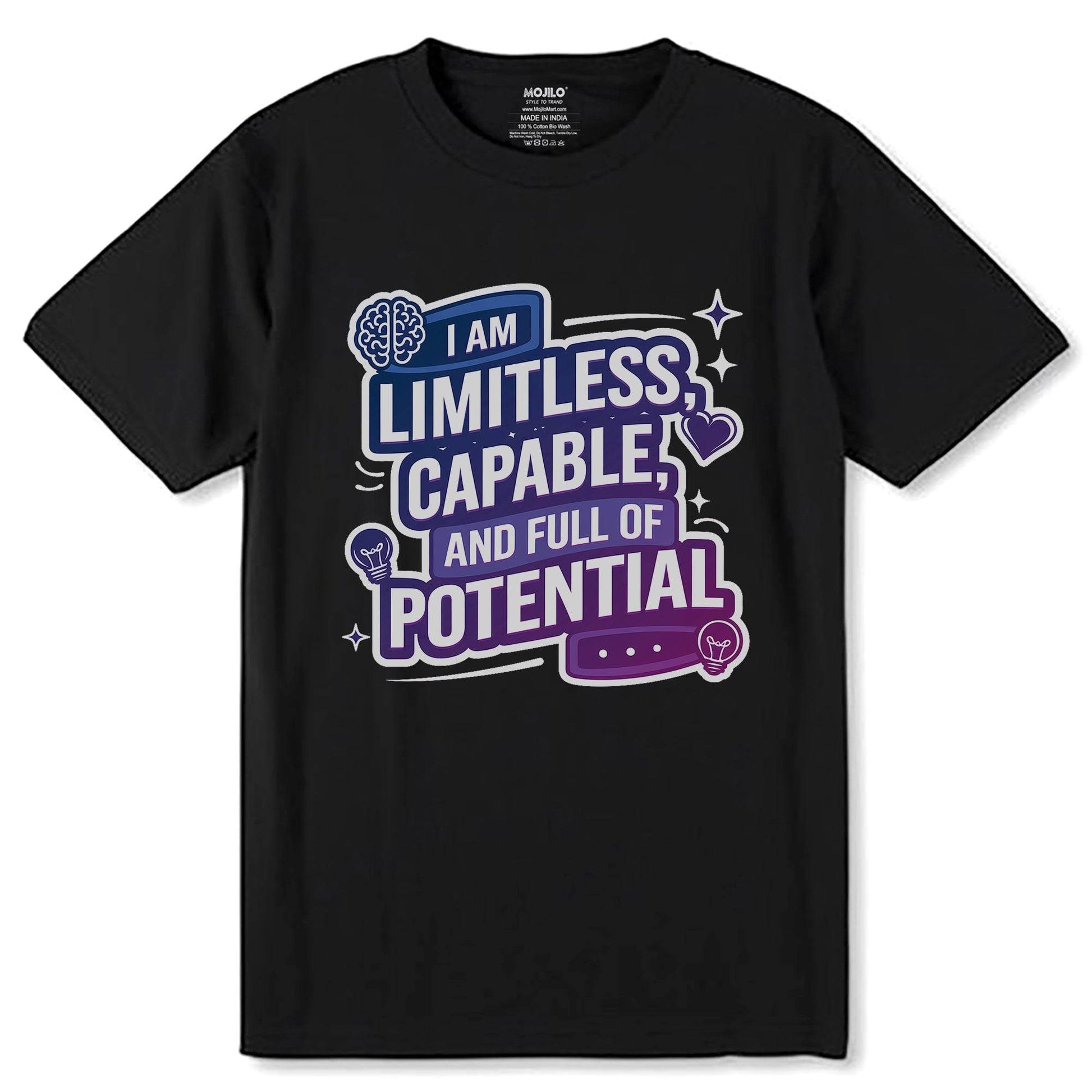 I Am Limitless Capable, And Full Of Potential - Unisex Round Neck Regular Fit 100% Combed Cotton Half Sleeve T-Shirt - Mojilo Mart