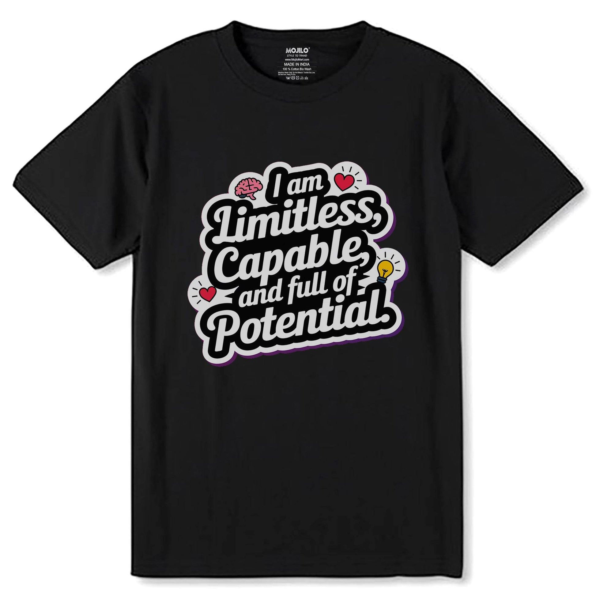 I Am Limitless, Capable And Full Of Potential - Unisex Round Neck Regular Fit 100% Combed Cotton Half Sleeve T-Shirt - Mojilo Mart