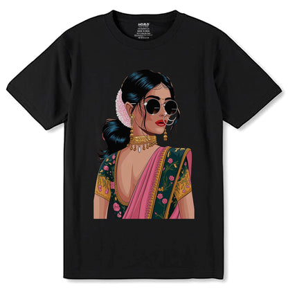 Indian Girl fashion - Unisex Round Neck Regular Fit 100% Combed Cotton Half Sleeve T-Shirt - Mojilo Mart